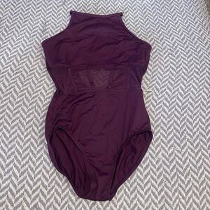 Danz N Motion Plum Leotard High Neckline Open Back Mesh Mid Adult Medium